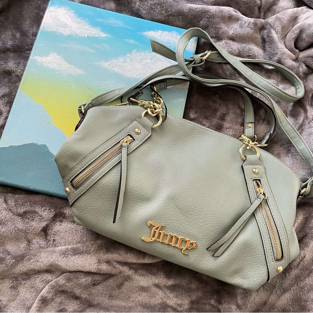 Juicy Couture  Cool Blue Satchel Crossbody Zippered Purse Gold Logo Hardware